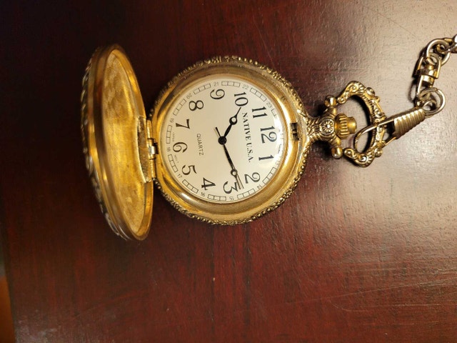 New Vintage Style Native USA Quartz Train Pocket Watch + Chain - photo 5