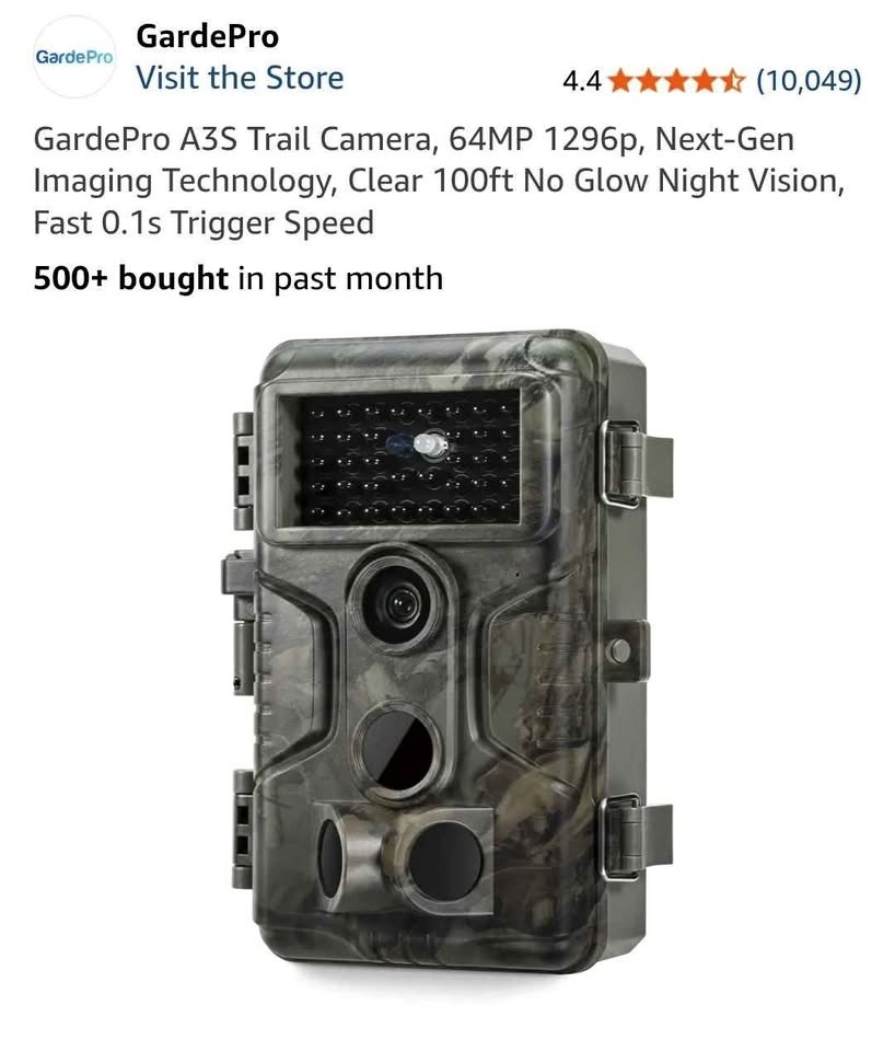 GardePro A3S Trail Camera, 64MP 1296p