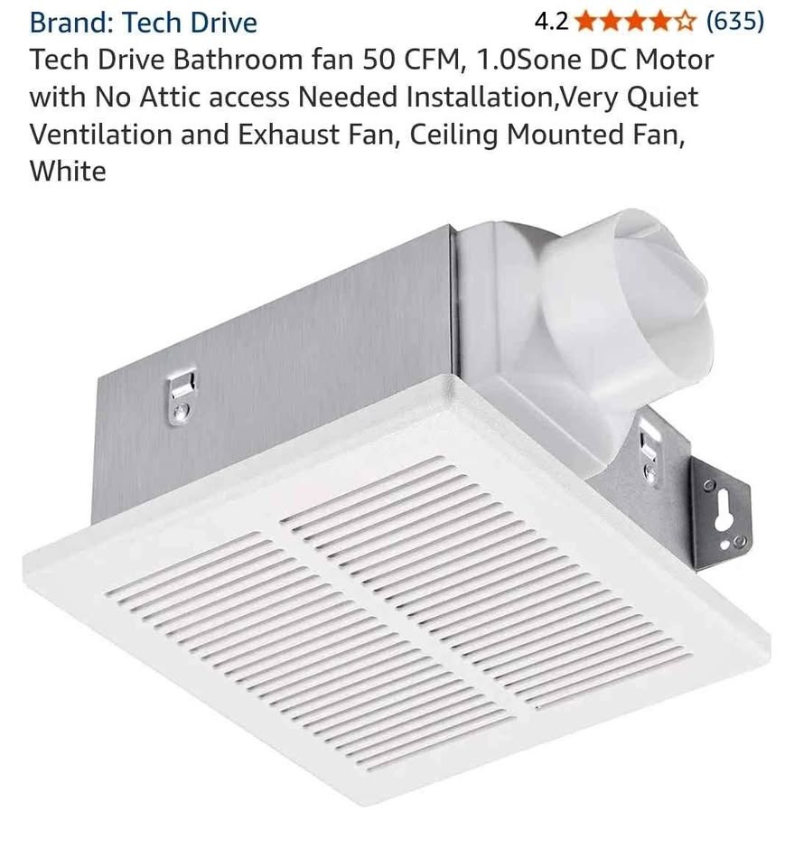 Tech Drive Bathroom fan 50 CFM, 1.0Sone DC Motor, Very Quiet