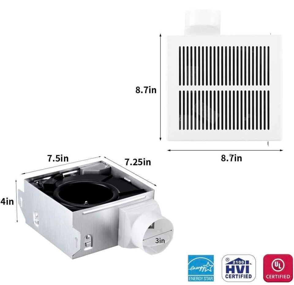 Tech Drive Bathroom fan 50 CFM, 1.0Sone DC Motor, Very Quiet - photo 2