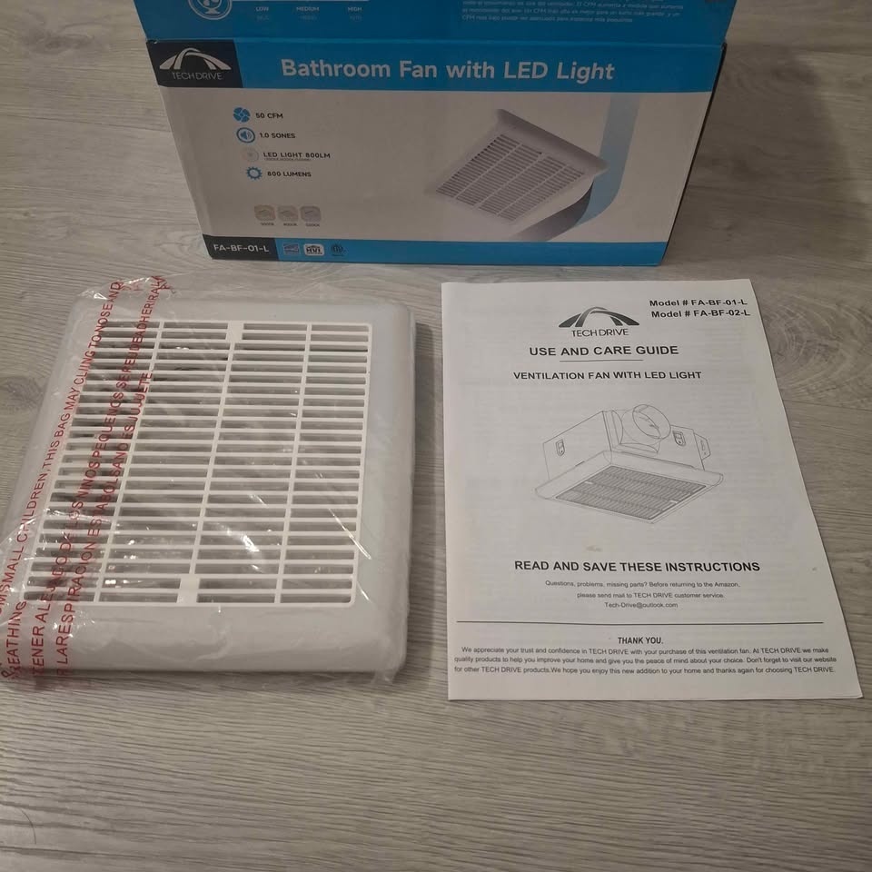 Tech Drive Bathroom fan 50 CFM, 1.0Sone DC Motor, Very Quiet - photo 5