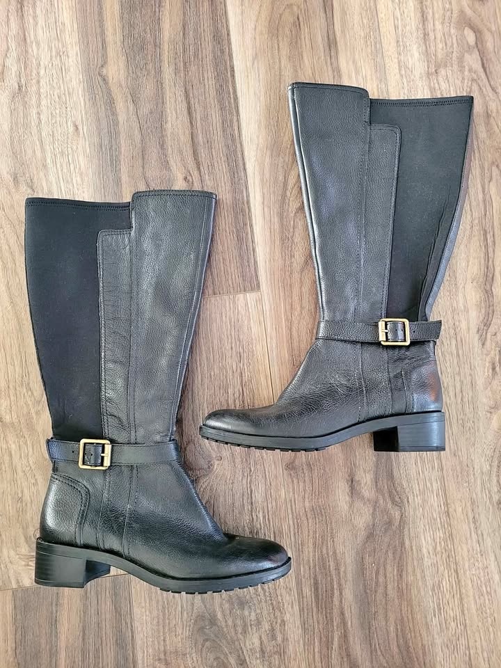 Black Leather Naturalista Boots Women 7.5
