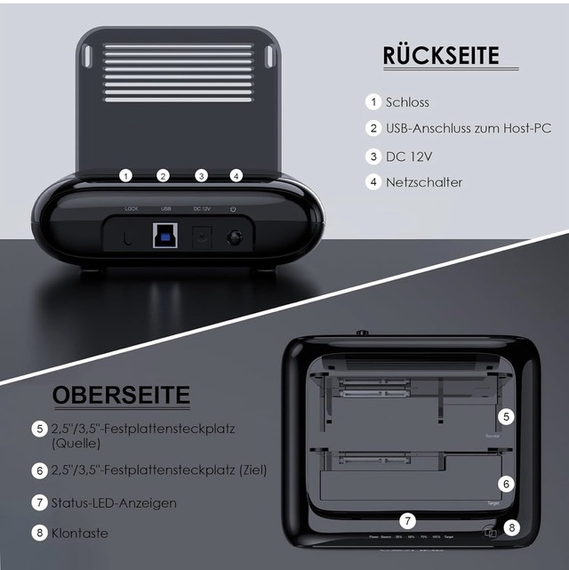 Wavlink Dual HDD Dock – USB 3.0, Clone, 2x 20TB Support - photo 5
