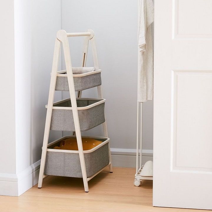 West Elm gray linen collapsible storage / shelf