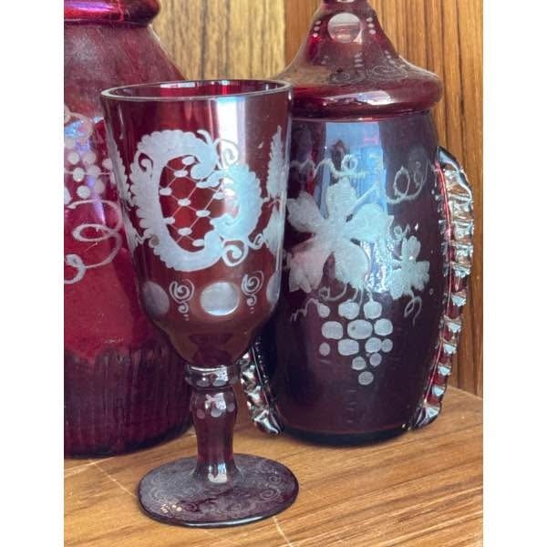 Ruby Red Bohemian Glass Vintage Barware Set- Czech Crystal - photo 3
