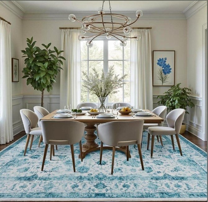 Beautiful Area Rug 8x10 Washable Non-Slip, Foldable (Blue)