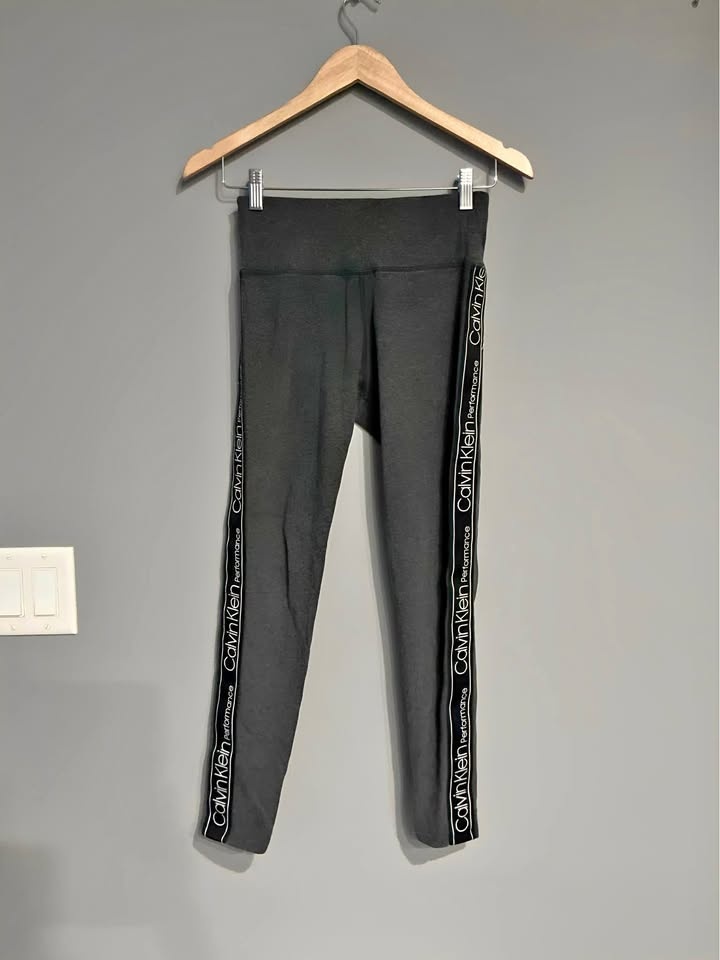 Calvin Klein Grey Leggings with Side Logo - Size Small