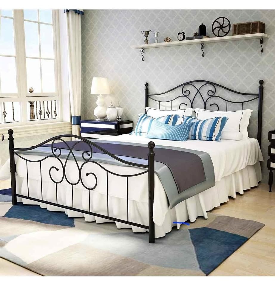 Queen size wrought iron bed frame in black