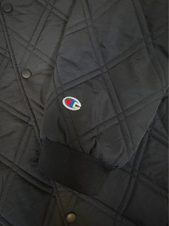 Champion Retro Diamond Quilted Bomber Varsity Jacket In Black - - photo 4