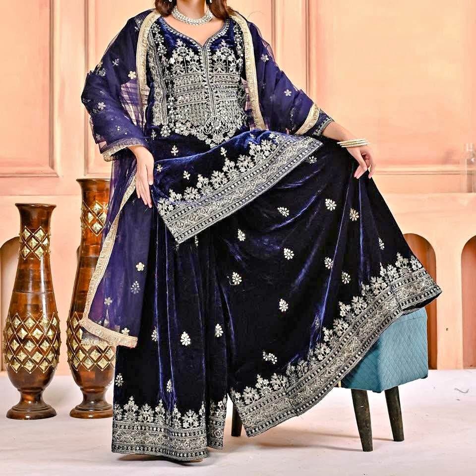 Trending partywear velvet sharara suit
