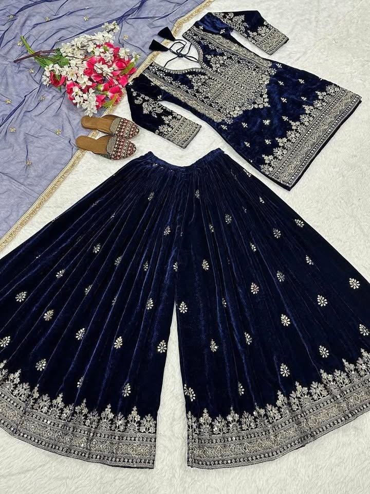 Trending partywear velvet sharara suit - photo 2
