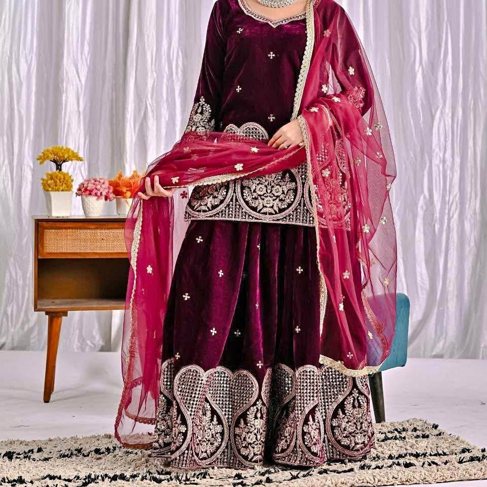 Partywear velvet suit with beautiful work
