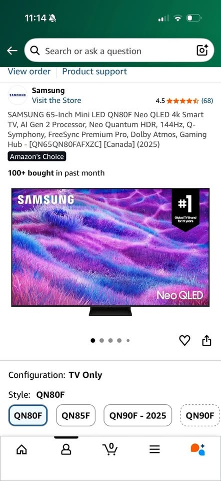 Samsung 65-Inch Mini LED QN80F Neo QLED 4k Smart TV