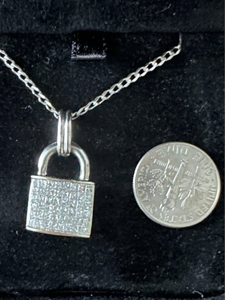 Natural Diamonds 14K White gold Lock necklace - photo 2