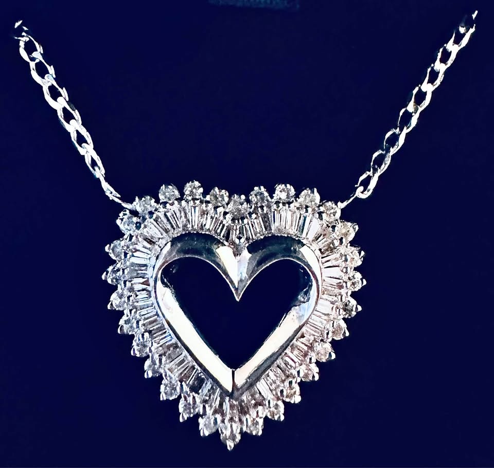 1.5 Carat Natural Diamonds Heart necklace 14K White Gold