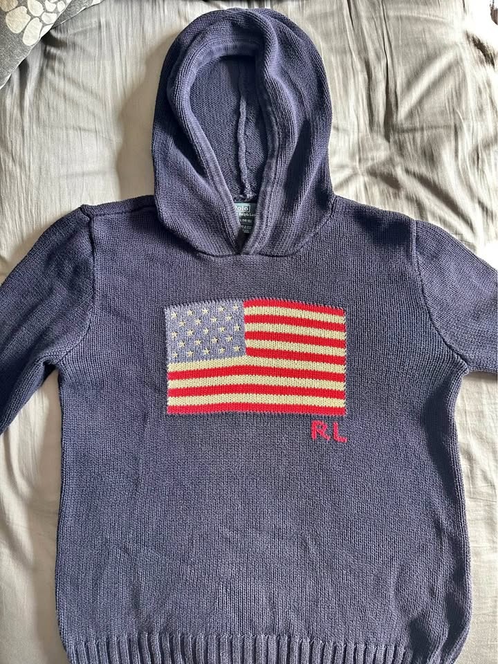 Polo RL winter Knit Hoodie Sweater “ American Flag”- Boys (L) 14