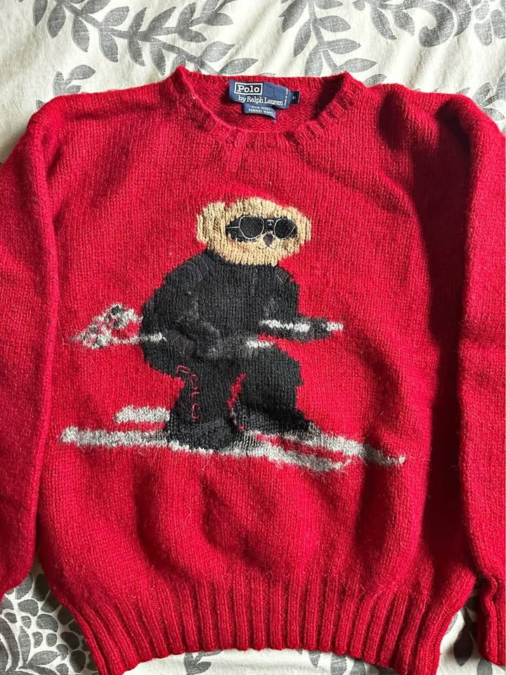 Polo RL Teddy Bear hand knit wool sweater (1990s) collectible