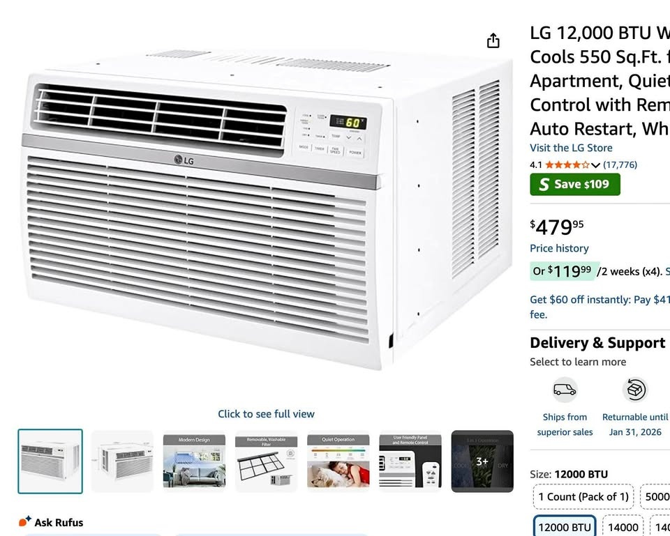 Large Window Air Conditioner LG 12,000 BTU