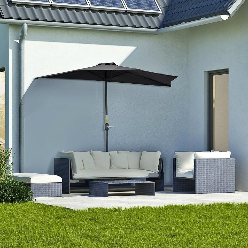 9ft Half Round Outdoor Umbrella BLACK