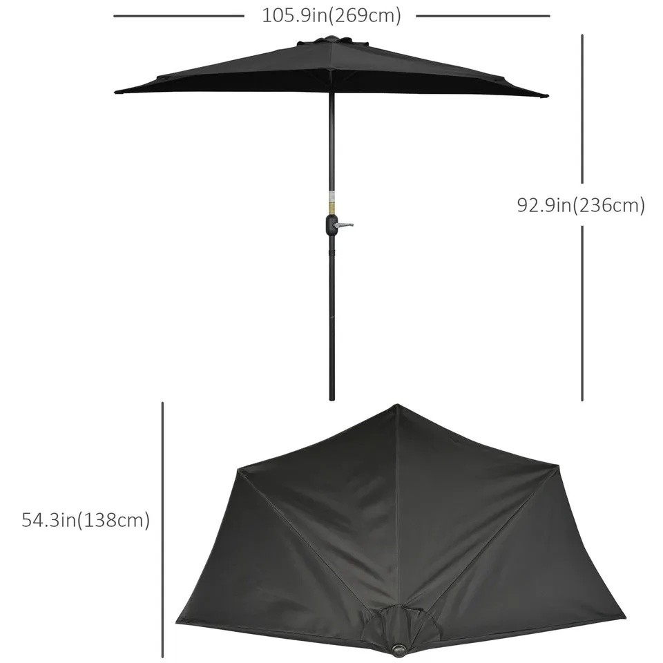 9ft Half Round Outdoor Umbrella BLACK - photo 2