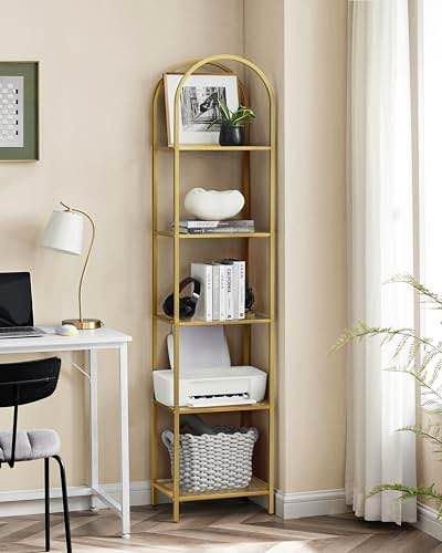 VASAGLE 5-Tier Tempered Glass Shelf – Metallic Gold | New in Box