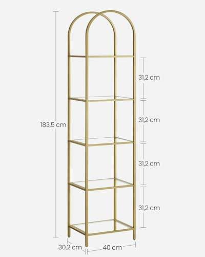 VASAGLE 5-Tier Tempered Glass Shelf – Metallic Gold | New in Box - photo 3