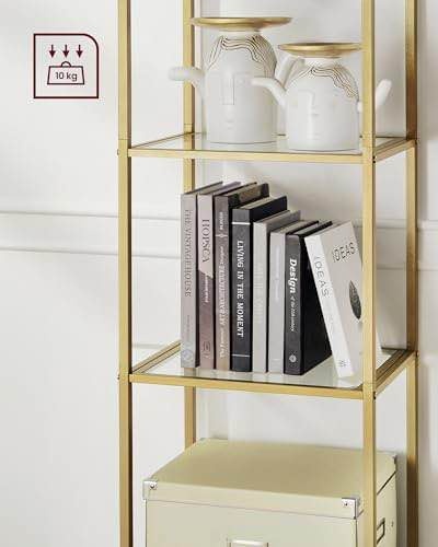 VASAGLE 5-Tier Tempered Glass Shelf – Metallic Gold | New in Box - photo 4