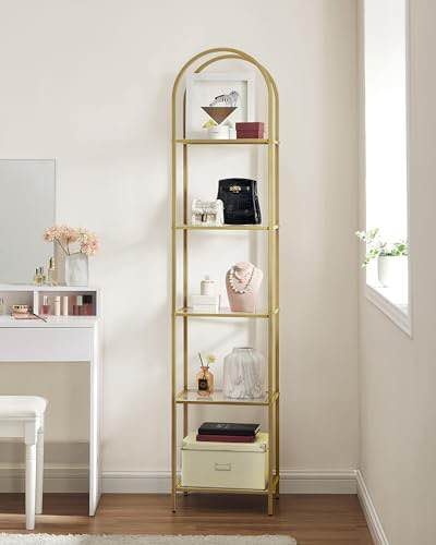 VASAGLE 5-Tier Tempered Glass Shelf – Metallic Gold | New in Box - photo 5