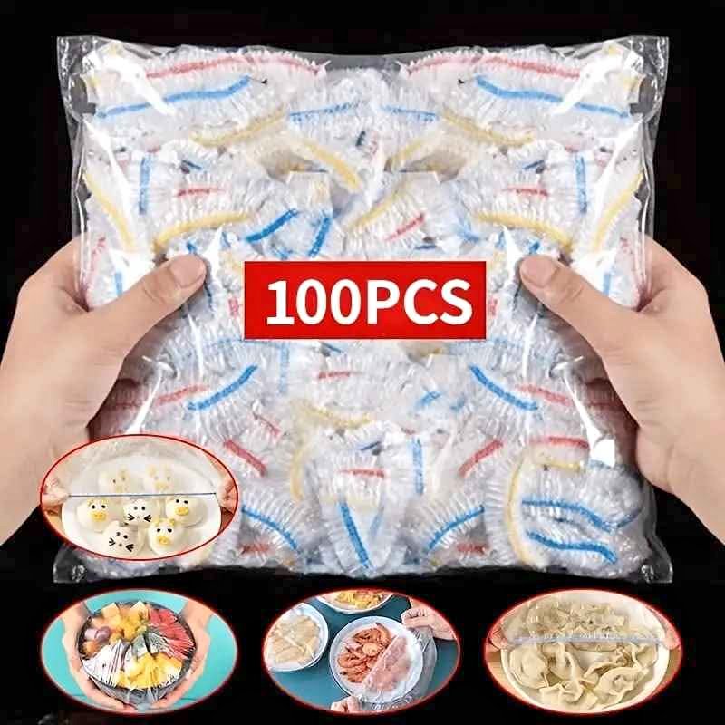100pcs Stretchable Clear Elastic Food Freshness Wrap