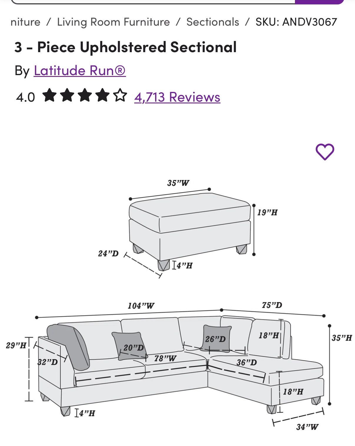 Upholstered Sectional + Ottoman - photo 3