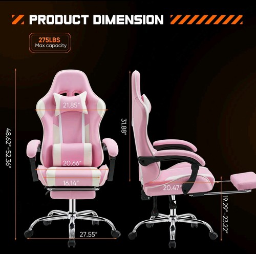 Gaming Chair w/ Footrest Swivel Reclining Pink/White - photo 2