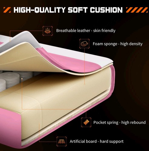 Gaming Chair w/ Footrest Swivel Reclining Pink/White - photo 3