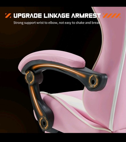 Gaming Chair w/ Footrest Swivel Reclining Pink/White - photo 4