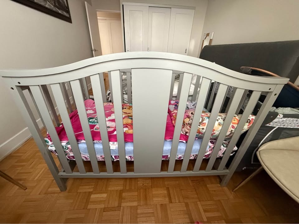 Grey Wooden Baby Crib with Mattress – Excellent Condition - photo 2