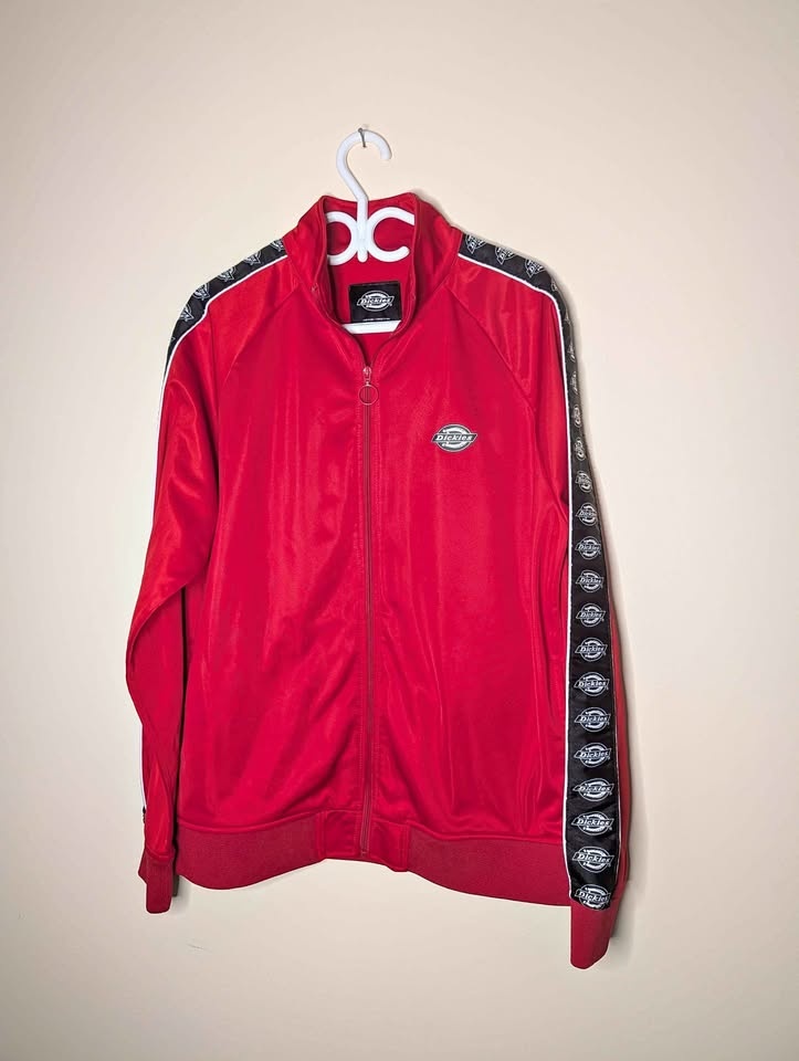 Dickies Men's Red Track Jacket with Logo Stripes
