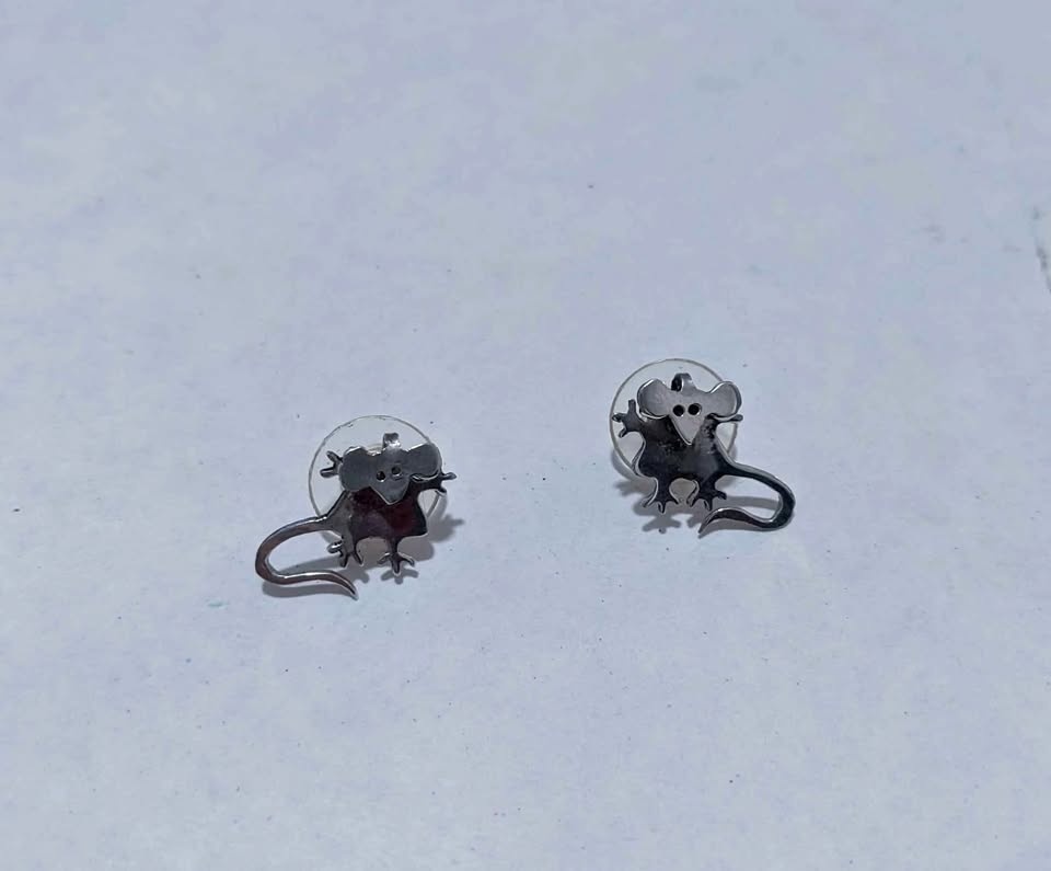Sterling silver mouse earrings