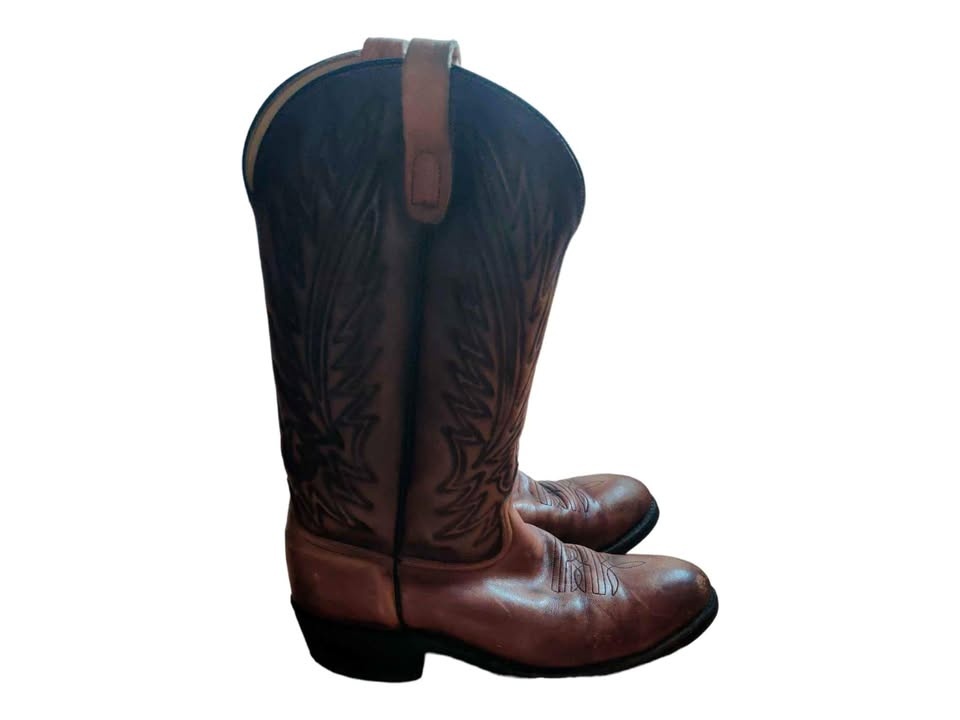Vintage Brown Leather Cowboy Boots Made In Canada Size 11