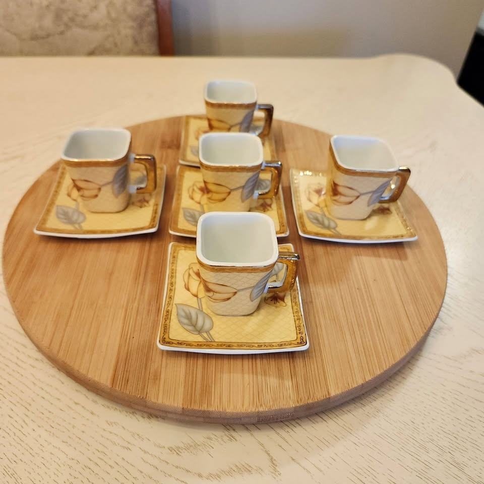 24kt Gold Trimmed, Demitasse Coffee Set With Tray and 2 Bowls