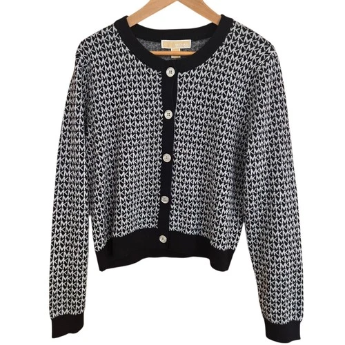 Michael Kors Cardigan Sweater Womens Size XL Black Silver Knit M