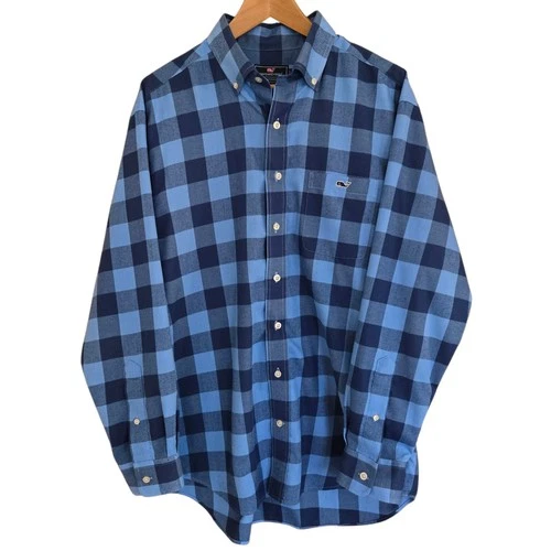 Vineyard Vines Shirt Mens Size L Blue Plaid Whale