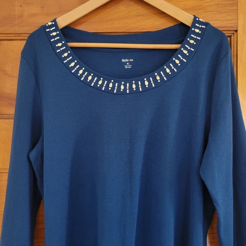 Style & Co Blouse Womens XL Blue Rhinestone - photo 3