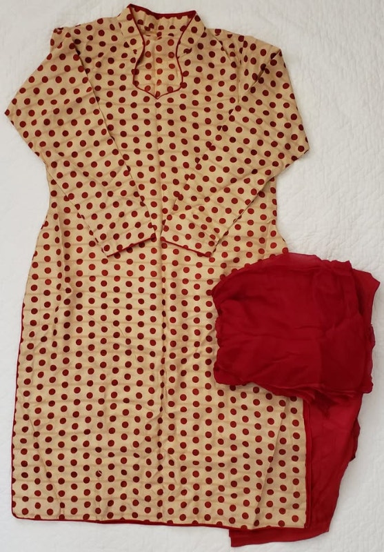 NEW Shalwar Kameez Beige w Maroon Dots