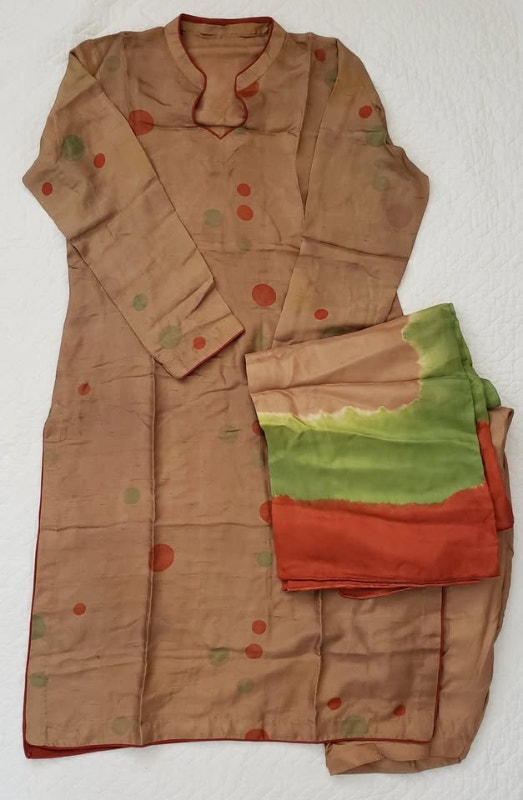 NEW Shalwar Kameez Tan, Orange, Green Dots