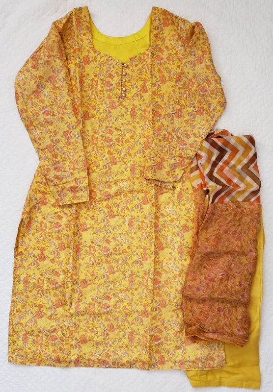 NEW Shalwar Kameez Saffron Yellow Floral