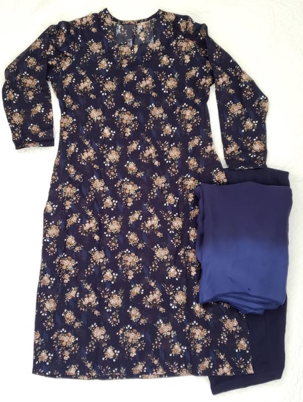NEW Shalwar Kameez Navy Blue Floral, embossed