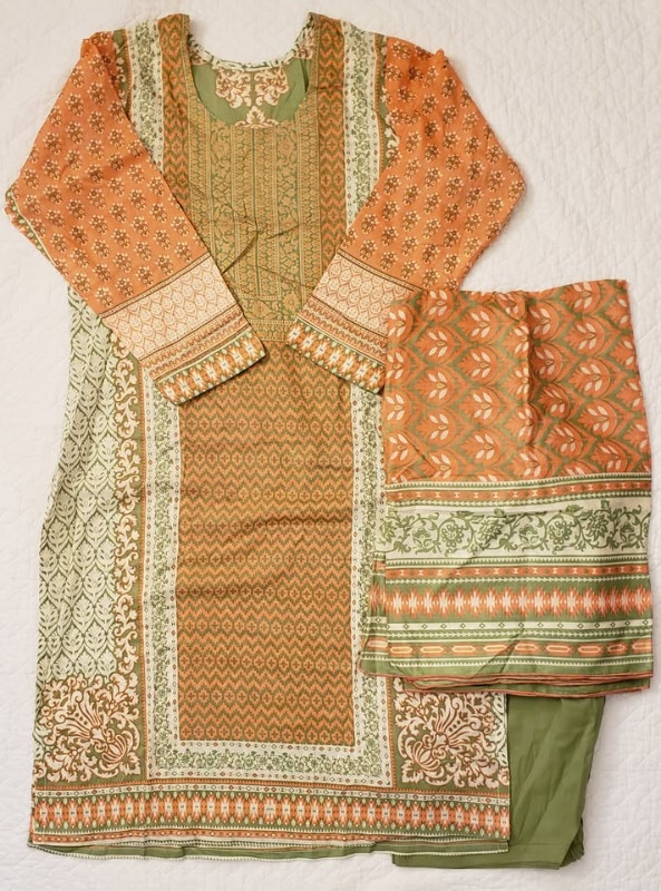 NEW Shalwar Kameez Olive Green, Peach, Cream