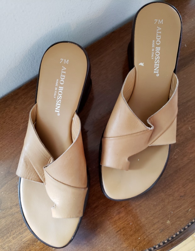 Excellent vintage Aldo Rossini Leather Mules, Camel, 7M - photo 2