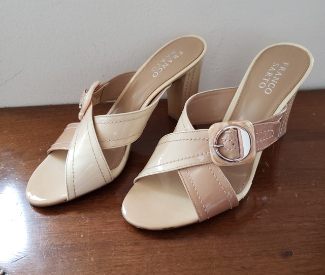 NEW Franco Sarto Patent Leather Sandals, Ombre Cream/Tan, 7.5M