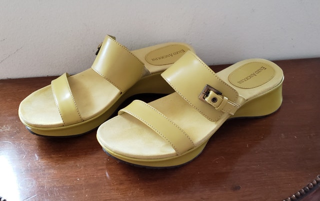 NEW Enzo Angiolini Leather Sandals, Pale Yellow-Lime, 7M