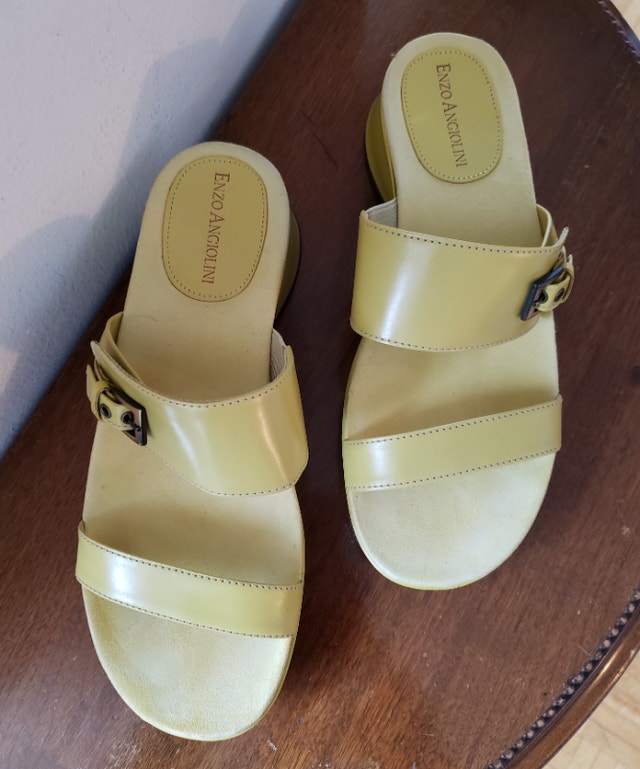 NEW Enzo Angiolini Leather Sandals, Pale Yellow-Lime, 7M - photo 2